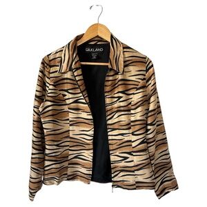 SilkLand pure silk Women's size 6 Animal Print Blazer - Tan and Black vintage.
